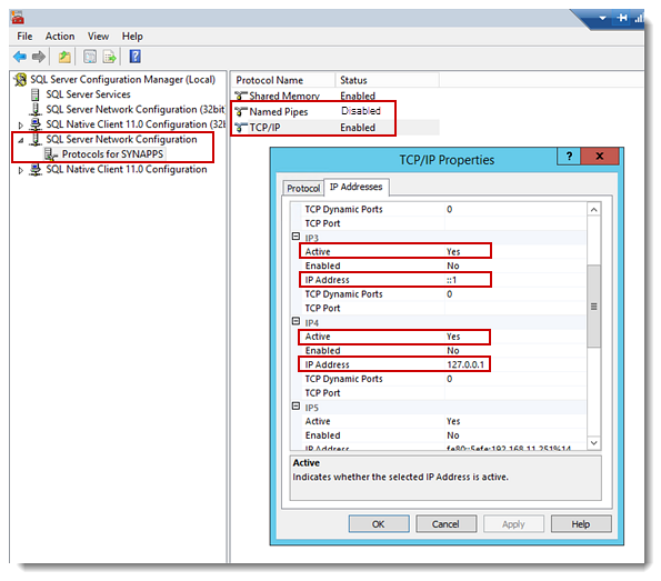 Summary of SQL Server network Configuration pane